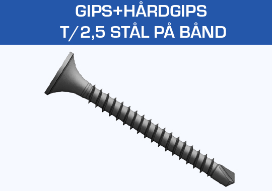 Gips+Hårdgips t/2,5 Stål på bånd