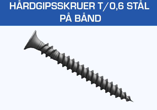 Hårdgipsskruer t/0,6 stål på bånd