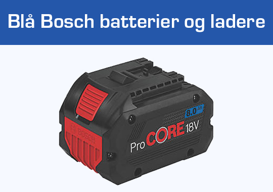 Blå Bosch batterier og ladere