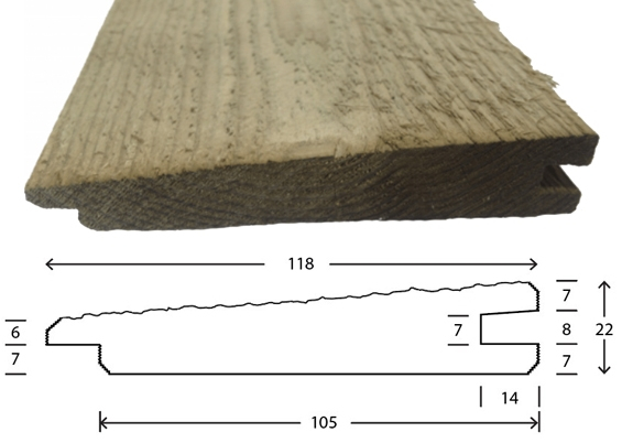 25x125mm klinkbeklædning trykimp. 270cm