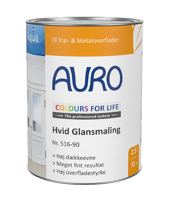 Auro glansmaling hvid nr 516-90 2,5 ltr