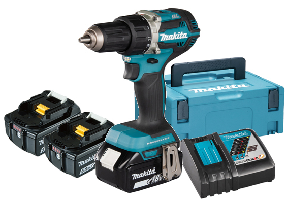 Makita 18V Bore-/skruemaskine DDF484RT3J Inkl. 3x5,0 ah batterier og lader