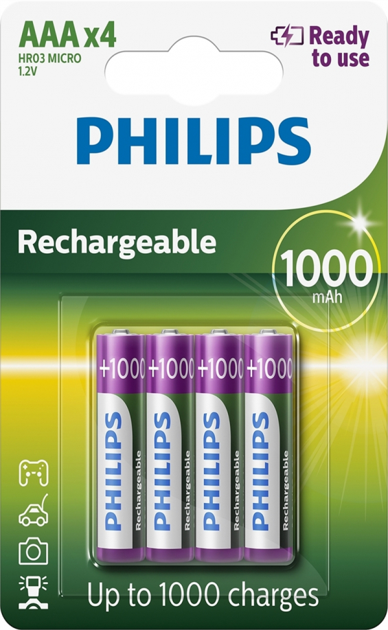 Philips AAA Genopladeligt NiMH batteri HR03 1,2V 1000mah