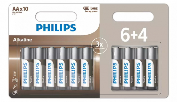 Philips Alkaline Batteri AA LR6 1,5V 6+4-pak