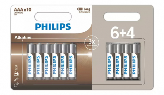 Philips Alkaline Batteri AAA LR03 1,5V 6+4-pak